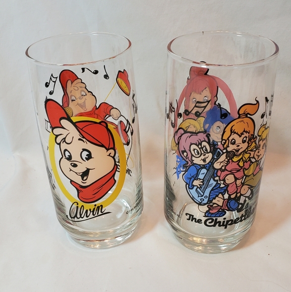 The Chipmunks Alvin & Chippettes Vtg 1985 Tumbler Glasses Retro MCM - Picture 1 of 8